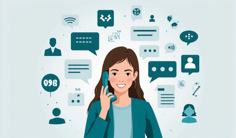 Osoba rozmawiająca przez telefon z symbolem komunikacji