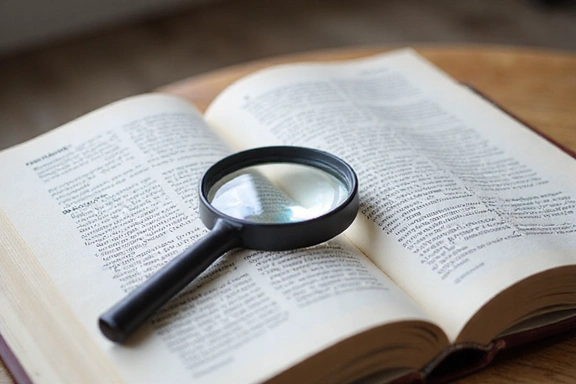 Otwarta księga z lupą, symbolizująca transparentność i jasność informacji.