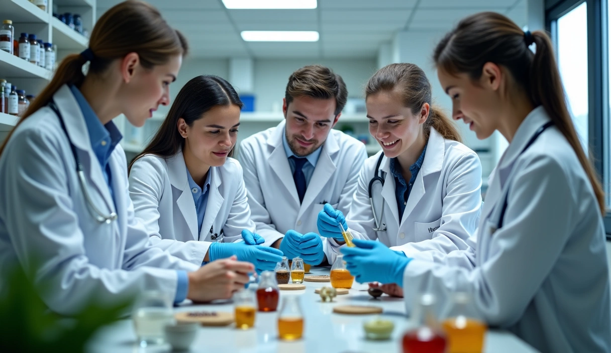 Zespół Glucorownowagae pracujący z naturalnymi składnikami w laboratorium, symbolizujący zaufanie i etykę.