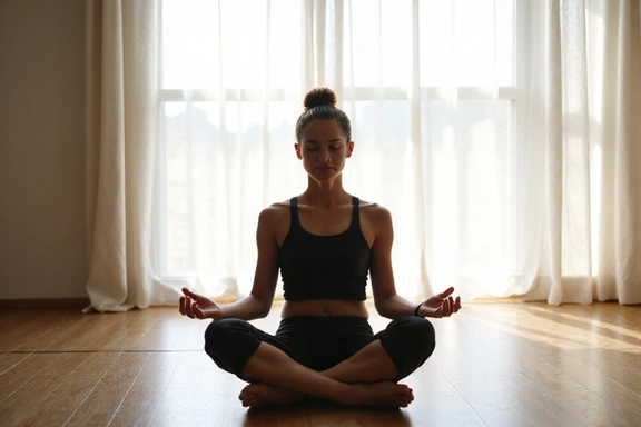 Osoba medytująca w spokojnym otoczeniu, symbolizująca redukcję stresu.
