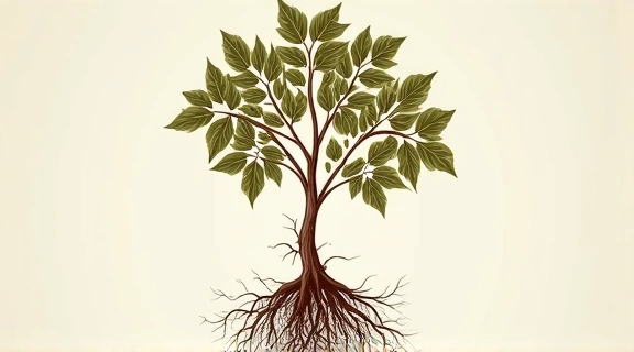 Roślina Berberys z owocami i korzeniami, z których pozyskuje się berberynę.